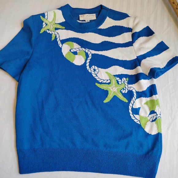 St John Suit 10 Skirt Sweater Set Santana Knit Nautical Vintage Old Money - Picture 13 of 16